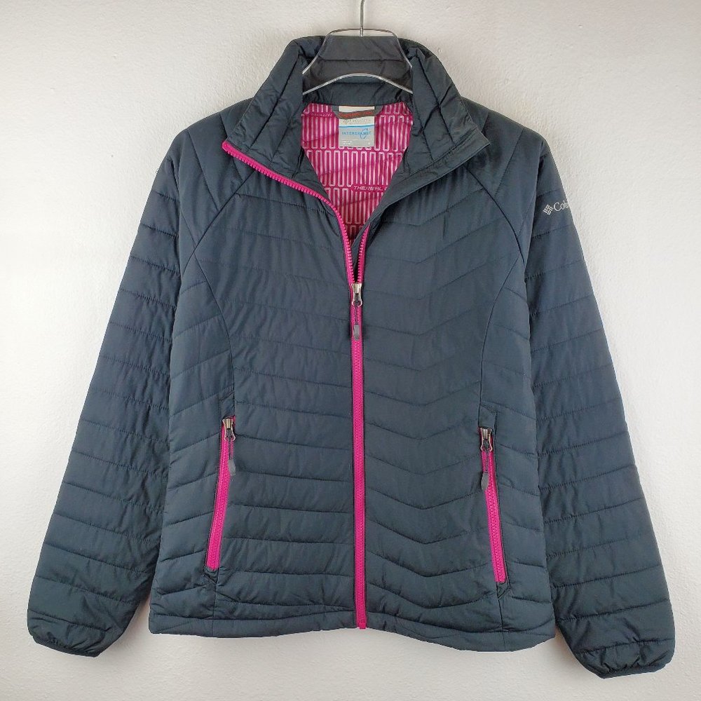 Columbia black pink puffer jacket women's S thermal coil gorpcore